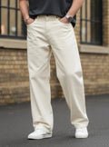 FashionInfinity Men Wide Leg Mid Rise Beige Jeans