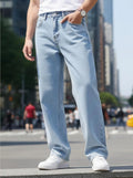 FashionInfinity Men Wide Leg Mid Rise Light Blue Jeans